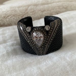 Stunning leather and silver black cuff bracelet